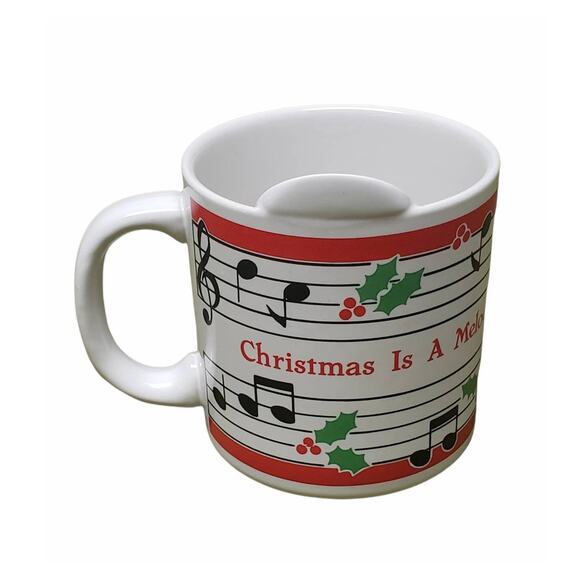 Christmas Melody Rings In Every Heart Coffee Mug - Musical Notes Musician Cup - Picture 3 of 6